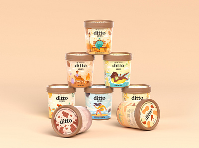 Ditto - Vegan Ice Cream Packaging Design branding characterdesign creative design eco flat flat illustration gelato graphic design ice cream illustration package packaging sustainable vector vegan