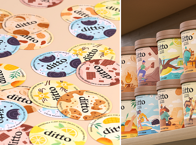 Ditto - Ice Cream Packaging Design branding creative eco flat flat illustration food graphic design ice cream illustration package packaging procreate sustainable vector vegan