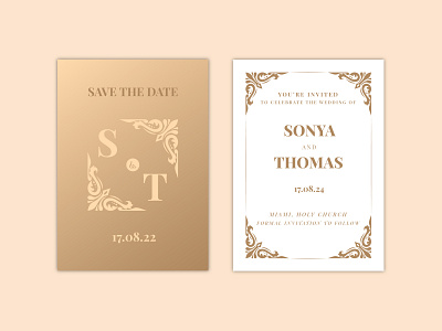 Gold Wedding Invitation card ceremony design gold graphic design illustration luxury minimal vector wedding