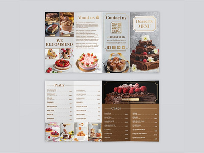 Four-Fold Brochure Dessert Menu brochure cakes desserts dl brochure four fold brochure menu minimal pastry print
