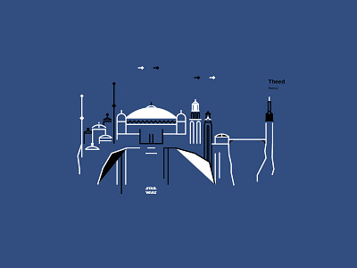 Theed black blue city line art naboo star wars theed white