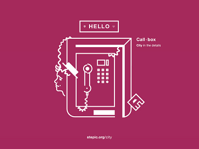 City in the details: Call-box call box city details hello line art white