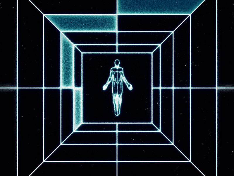 Space man 3d 3d tunnel animation cyan cyan color geometry glow glow effect loop motion design noise spaceman