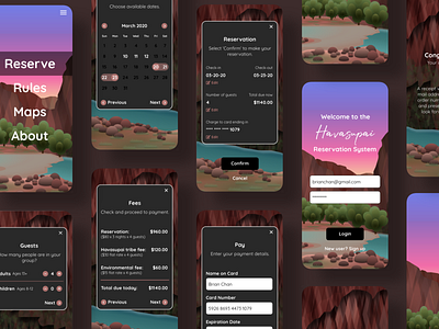 Let's Go to Havasupai! adobe xd app design backpacking calendar ui camping havasufalls hiking mobile app payment reservations travel app ui ux