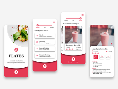 Plates App adobe xd app design diet exercise fitness health mobile app recipes ui ux workout