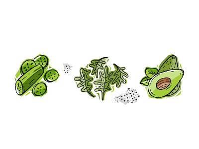 Recipe illustrations 1 arugula avocado cucumber green illustration veggies