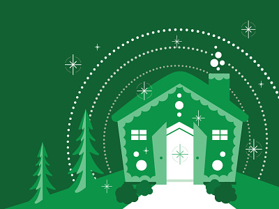 Open christmas gingerbread green house illustration lights