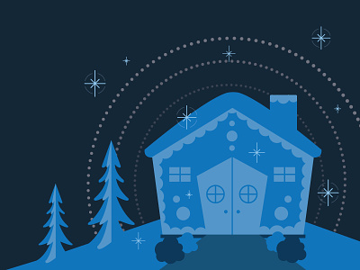 Closed blue christmas closed gingerbread house illustration lights