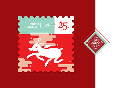 Christmas Card - 2016 blue christmas clouds flying red reindeer snowflake
