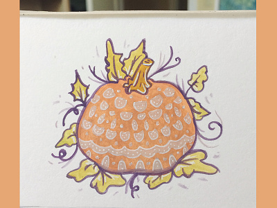 The Picked Pumpkin gouache illustration orange painting pattern pumpkin purple yellow