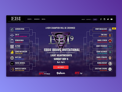 EBI (Eddie Bravo Invitational) Prototype concept design jiu jitsu jiu jitsu ui ux web web design website