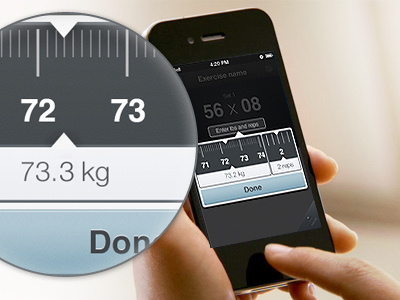 Weight & Reps app black blue ios iphone menu popover slider weight