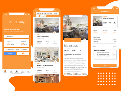 Mobile App for Rent Property adobexd complex designer orange rental rental app simple uiux uiux design