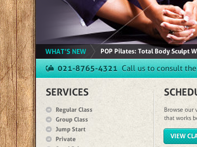 Pilates website turquoise wood