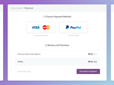 Fentury Checkout Screen design interface payment subscription ui ux web