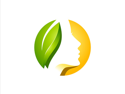 beauty women face and leaf leaf  vector logo illustration