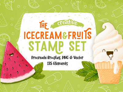 Ice cream & Fruits Procreate Brush stamp set brush doodle doodle art doodleart fruits happy icecream illustration popsicles procreate stamp summer