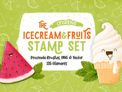 Ice cream & Fruits Procreate Brush stamp set