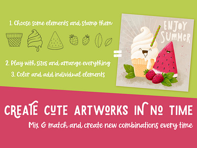 Ice cream & Fruits Procreate Brush stamp set cute doodle doodle art doodleart fruits happy ice cream illustration procreate summer