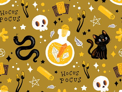 Hocus Pocus Pattern doodle doodle art doodleart fabric design fabric pattern halloween illustration pattern procreate