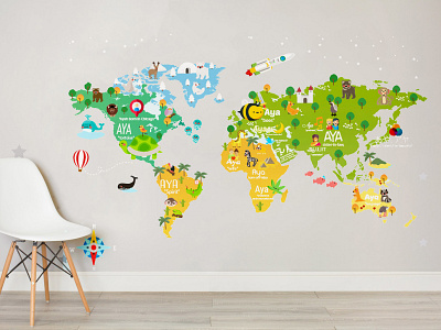 world map for baby aya name تصميم لوحة حائط لطفلة babayroom baby colors design kids map room wall words world اليستراتور ايه بيبي تصميم تصميم لوحة حائطية جدار خائط رسم عالم لوحة جدارية