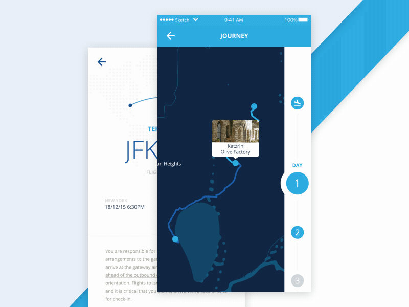 Route Timeline - GIF animated app flat interactive ios israel journey map pop sketch ui ux