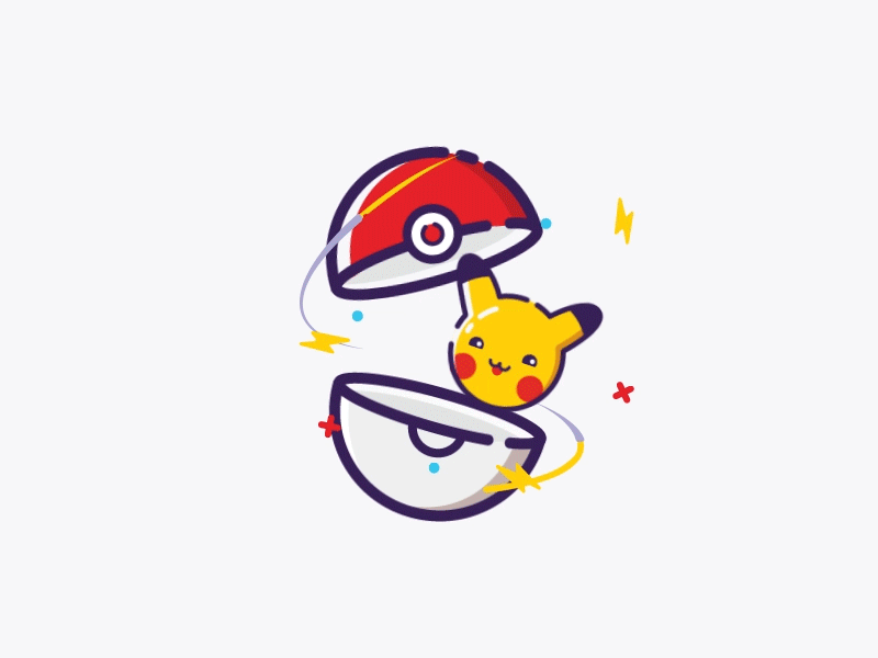Pikachu - GIF 3d catch flat game line art pokemon