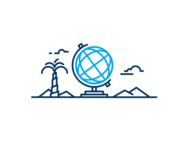 Trip Icons Animation - GIF bird globe illustrator line art logo mountains palm tree