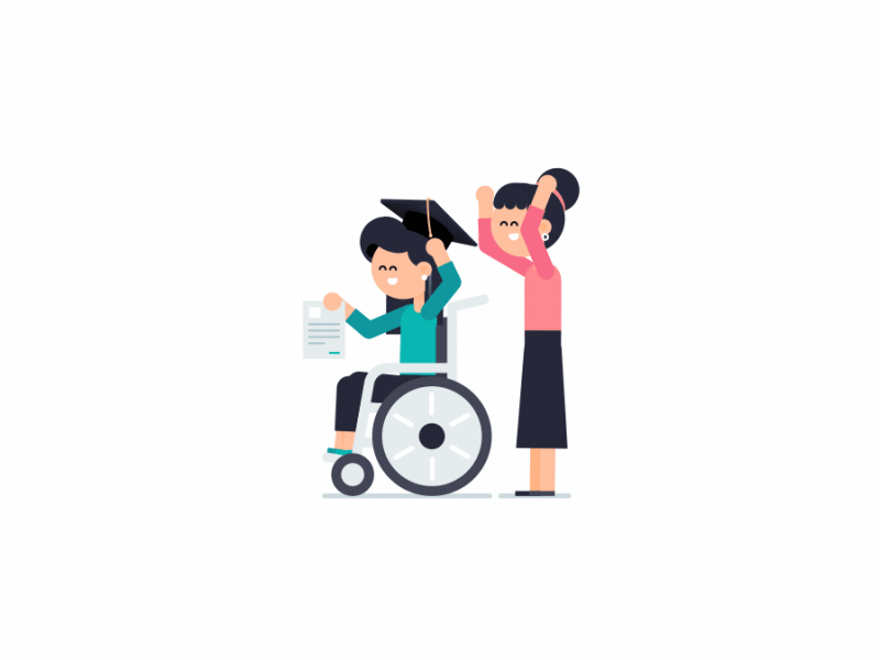 Friendship - GIF animation friends graduate illustration video wheelchair