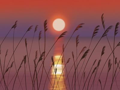 Sunset landscape art artwithflo artwork design draw illustration ipad ipadpro procreate sea sun sunset