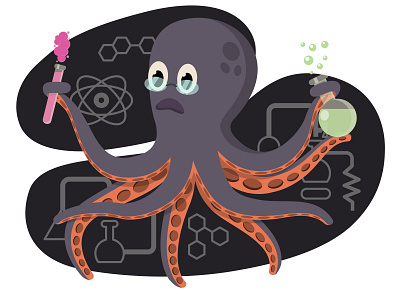 Octopus chemist chemist chemistry design flat illustration illustrator octopuss ui vector