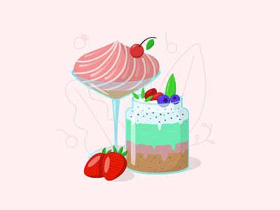 Ice cream coctail cherry design flat ice cream icecream illustration illustrator strawberry sweat vector