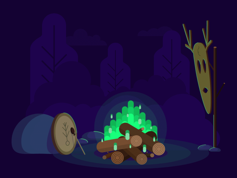 Woodoo bonfire animation animation 2d animation after effects bonfire design fire flat forest gif illustration illustrator shaman ui ux vector