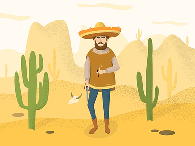 Cowboy cactus cowboy desert flat grain illustration illustrator sand vector yellow