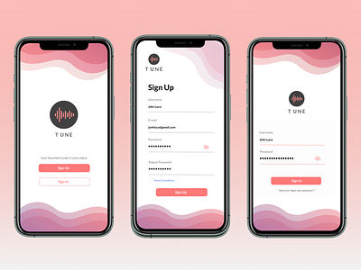 Tune form music app podcast podcast logo sign in sign up streaming app tune