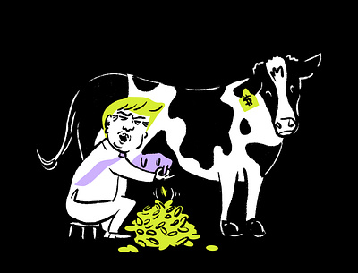 Trump milking a cash cow illustration procreate sketch