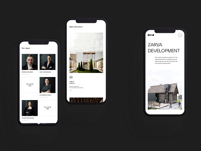 ZARYA DEVELOPMENT- mobile adaptation adaptation architecture black design editorial graphics landing layout main page mobile responsive typography ui uiux web design website white