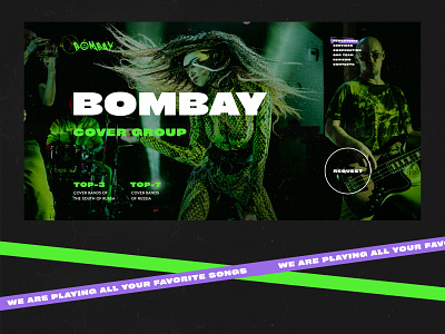 BOMBAY COVER GROUP — website black cover band design green layout main page music typography ui uiux web design website