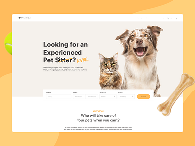 Petminder cat dog dog and cat pet webdesign yellow