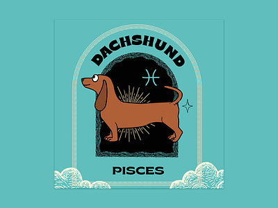 Zodiac Doggos - Bulldog - Aries daschshund dog illustration pisces