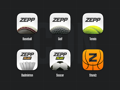 Zepp App Icon Design badminton baseball football golf icon soccer sport tennis ui xg zepp