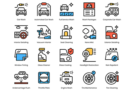 Car Wash Icon Set app car wash design flat icon icon set iconography illustration minimal minimalist ui ux