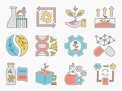 Bioengineering Icons bio bioengineering biology design flat icon icon set iconography icons illustration ui ux