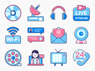 Communication and Media Icon Set communication design flat free icon icons illustration illustrator media ui ux