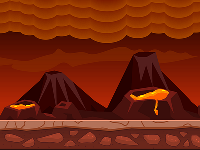 Volcano - Game Background deisgn design dust fire flat game hot illustration red simple smoke vector volcano