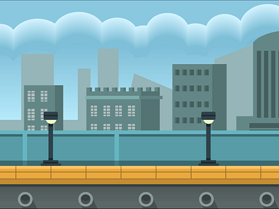 Classic City - Game Background blue buildings city design flat illustration paralax sky town vector