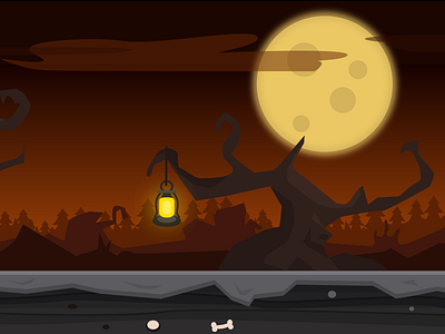 Horror 1 - Game Background bones design flat full full moon horror illustration lantern night paralax red moon scary vector woods