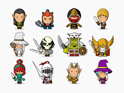 Fantasy Characters Icons design elf flat icon icon set illustration illustrator lotr orc skeleton sword ui ux vector wizard wow