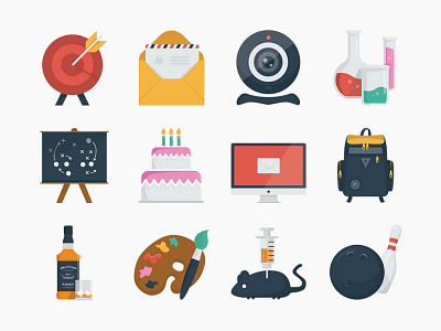 Clean & Simple Icons bow clean computer design everyday flask flat icon icon set illustration mouse simple target ui ux web