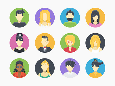 Circle Avatar Icons avatar avatar icons beard bearded man blonde circle design flat hair human icon illustration person ui user user interface ux vector web woman